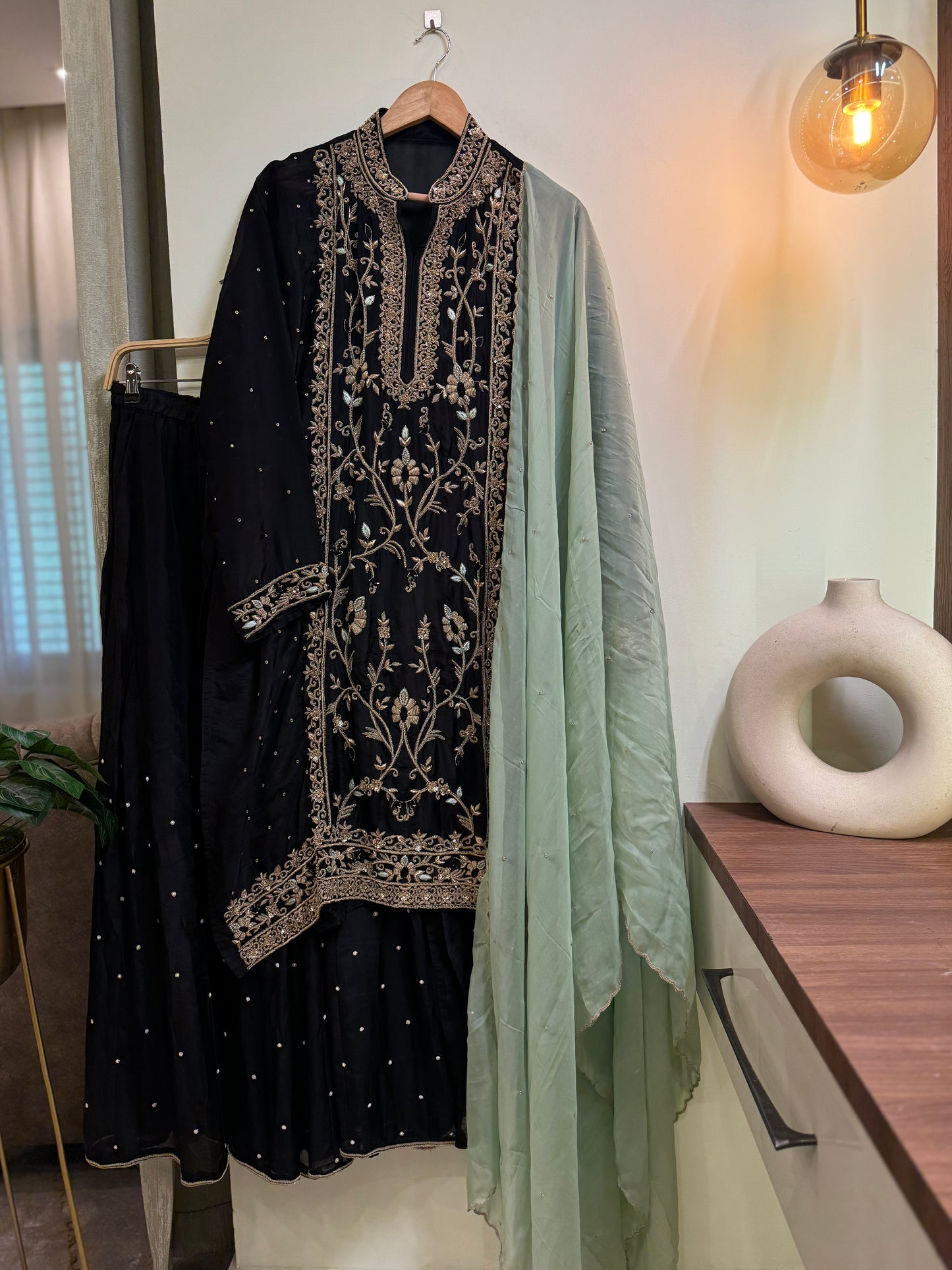 Premium crepe handwork semi-stitched suit