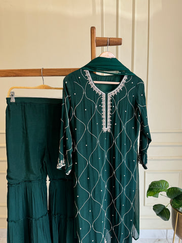 Chinnon  handworked suit-Bottle green