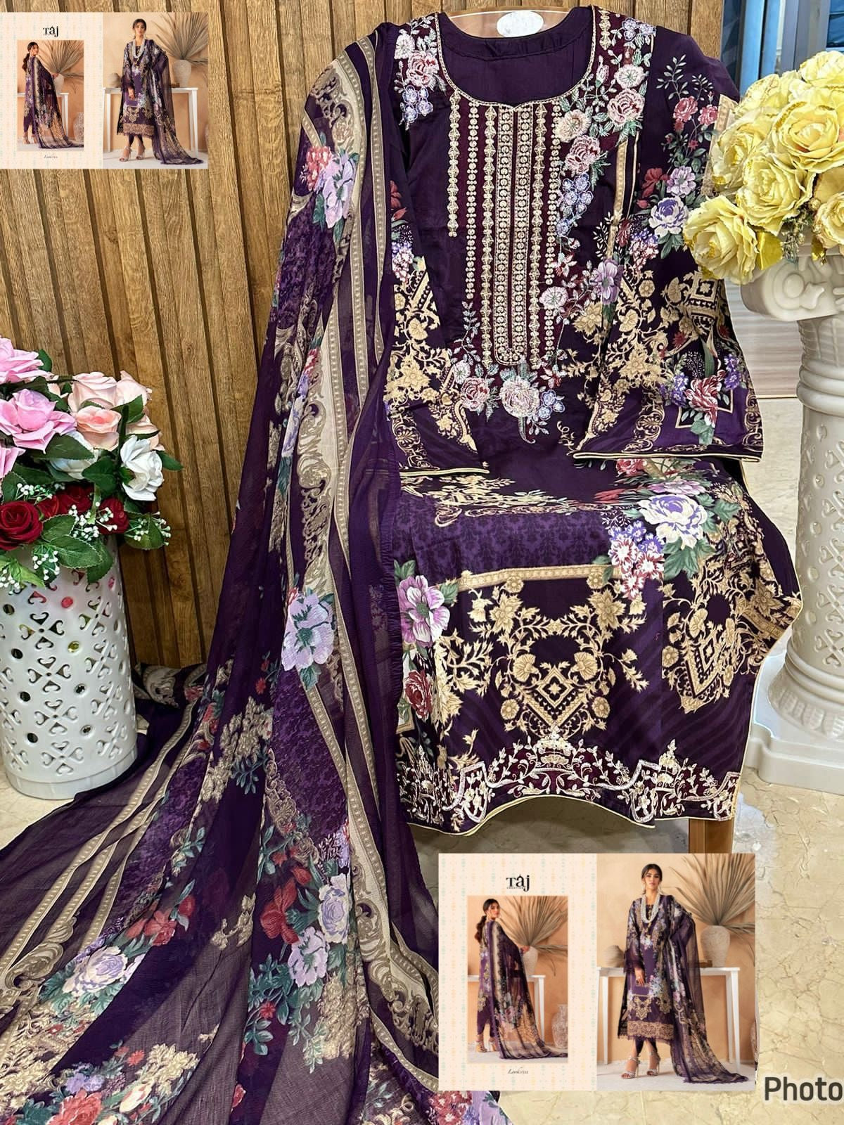 Printed casual suit with chiffon dupatta - Ayzal 111