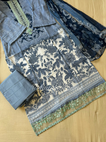 Printed  blue  Cotton pakistani Suit – 3522