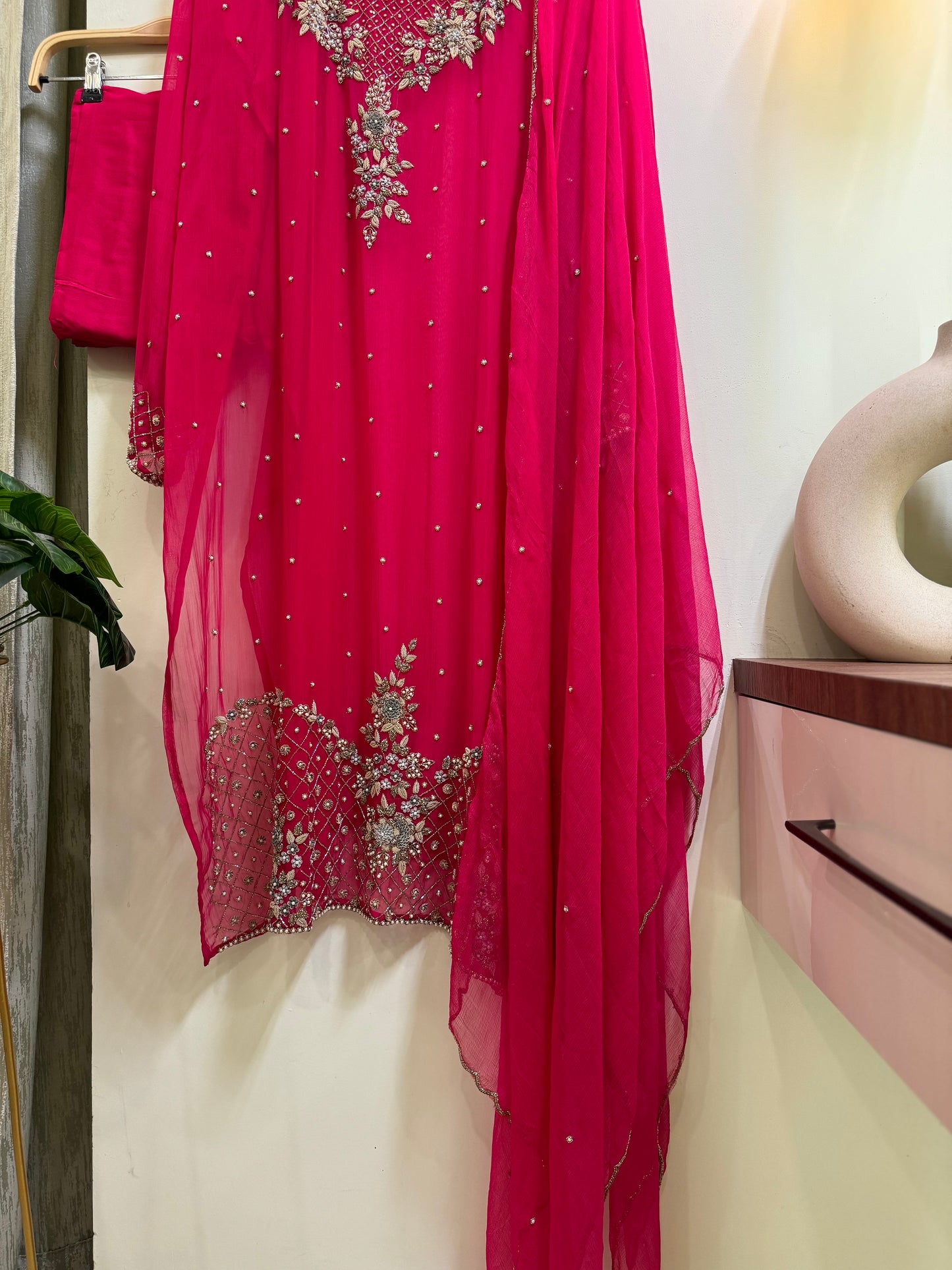 Premium chiffon handwork semi-stitched suit