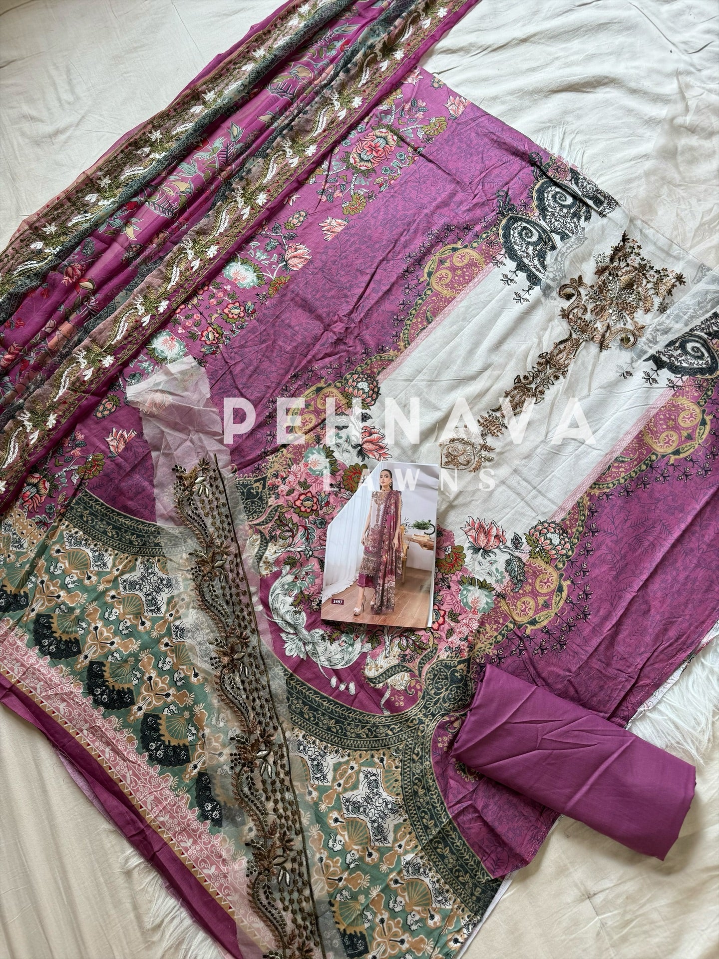 Beautiful printed and  dupatta embroidered suit-3497