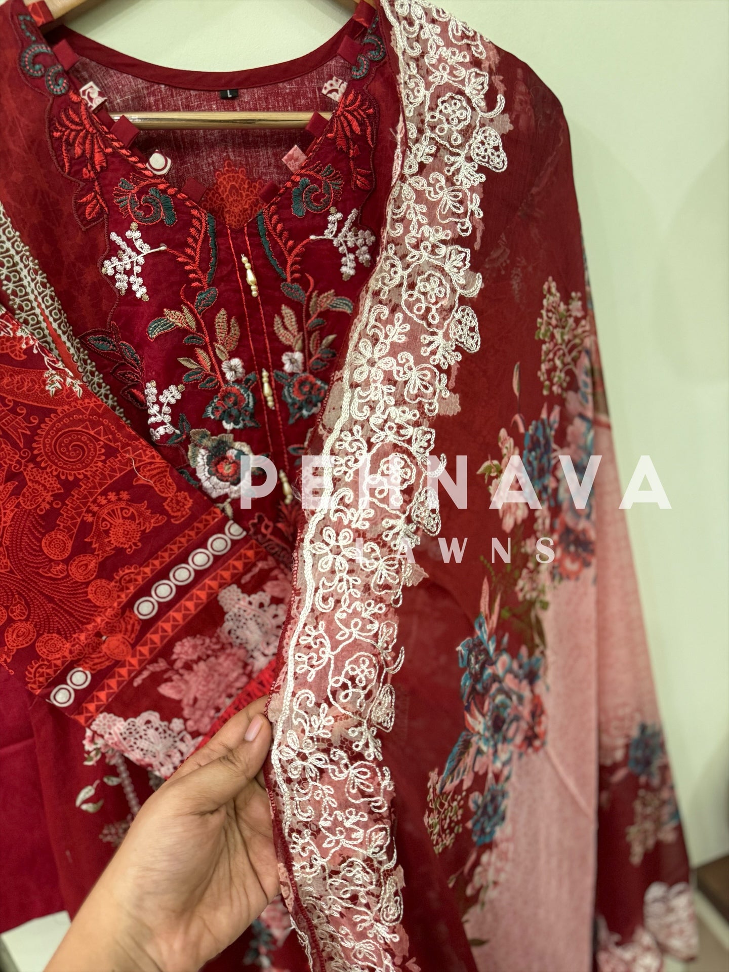 Embroidered suit with embroidered dupatta-3354 red