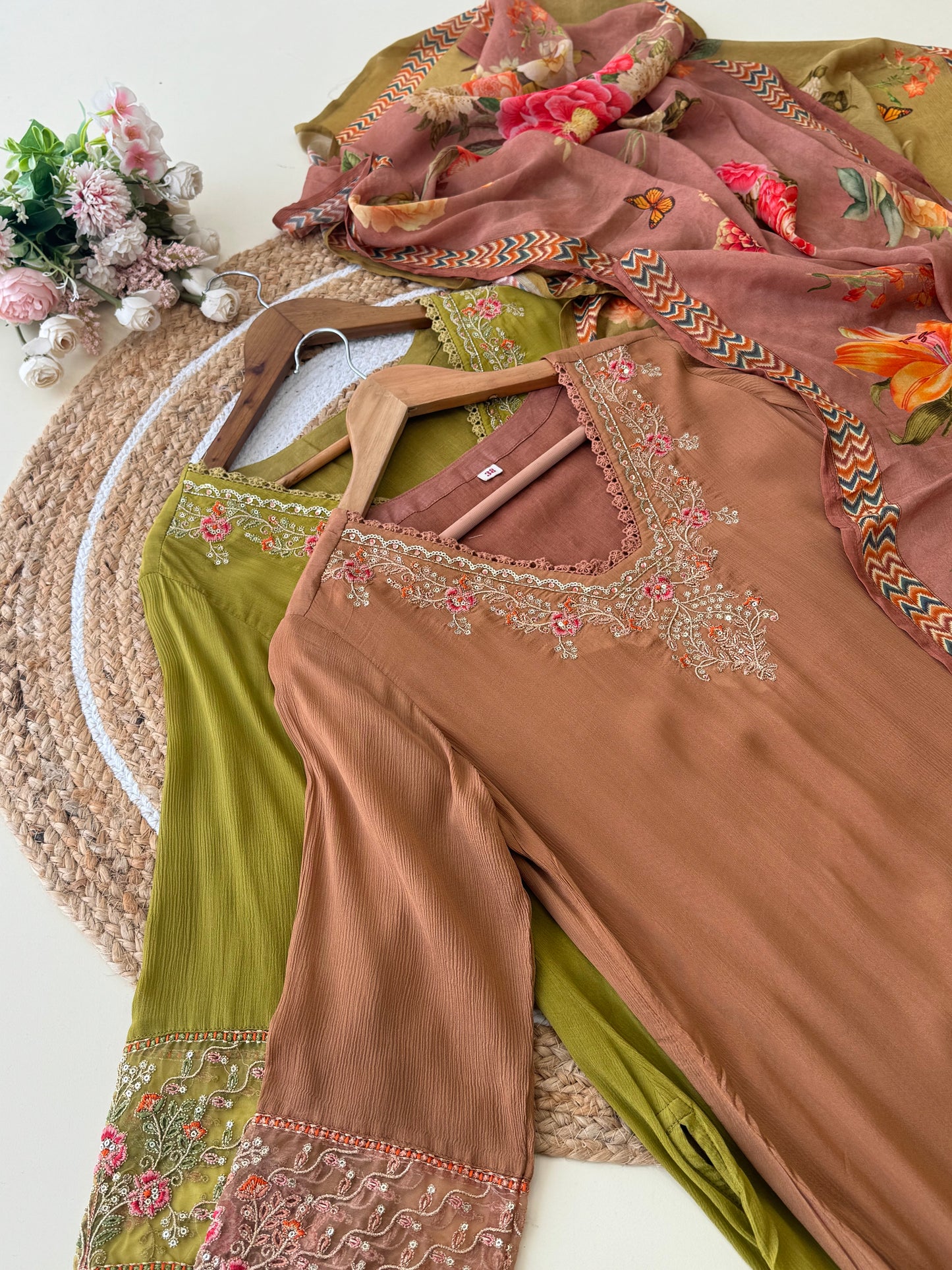 Chinnon embroidered suit with beautiful chinnon printed dupatta-4172