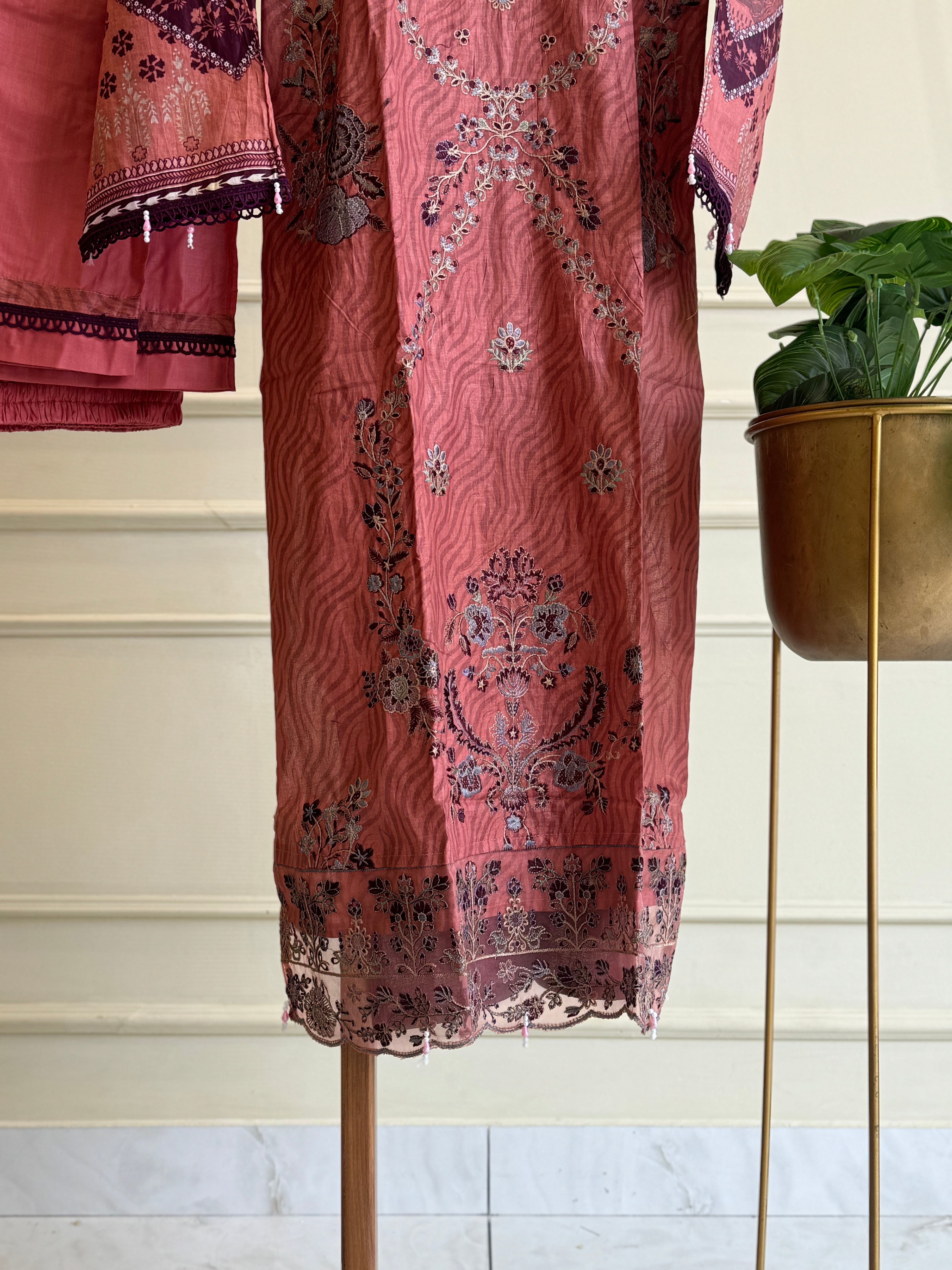 Embroidered casual suit with pure chiffon dupatta-3697