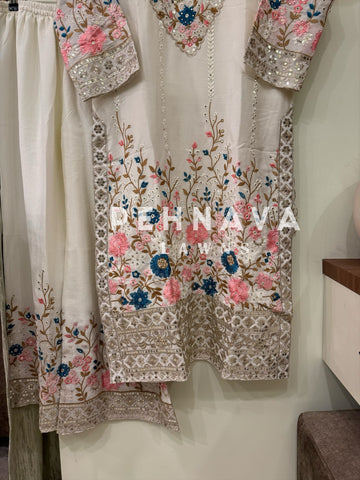 Chinnon embroidered ready to wear suit with wide palazzos-3 color options