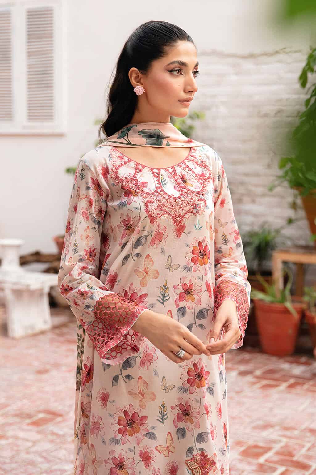 comfy cotton co-od suit with chiffon dupatta-3471