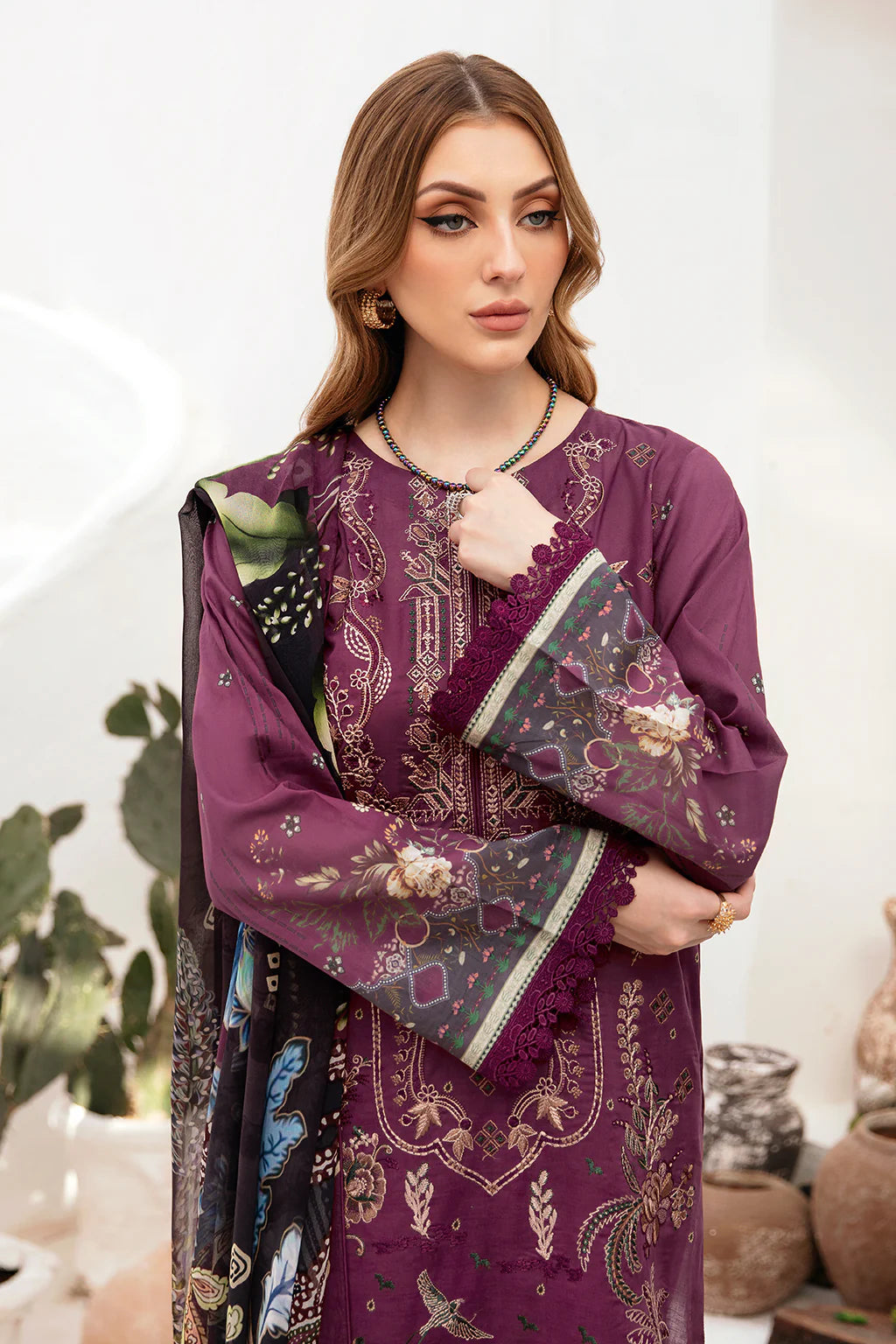 Lawn embroidered suit-G-205