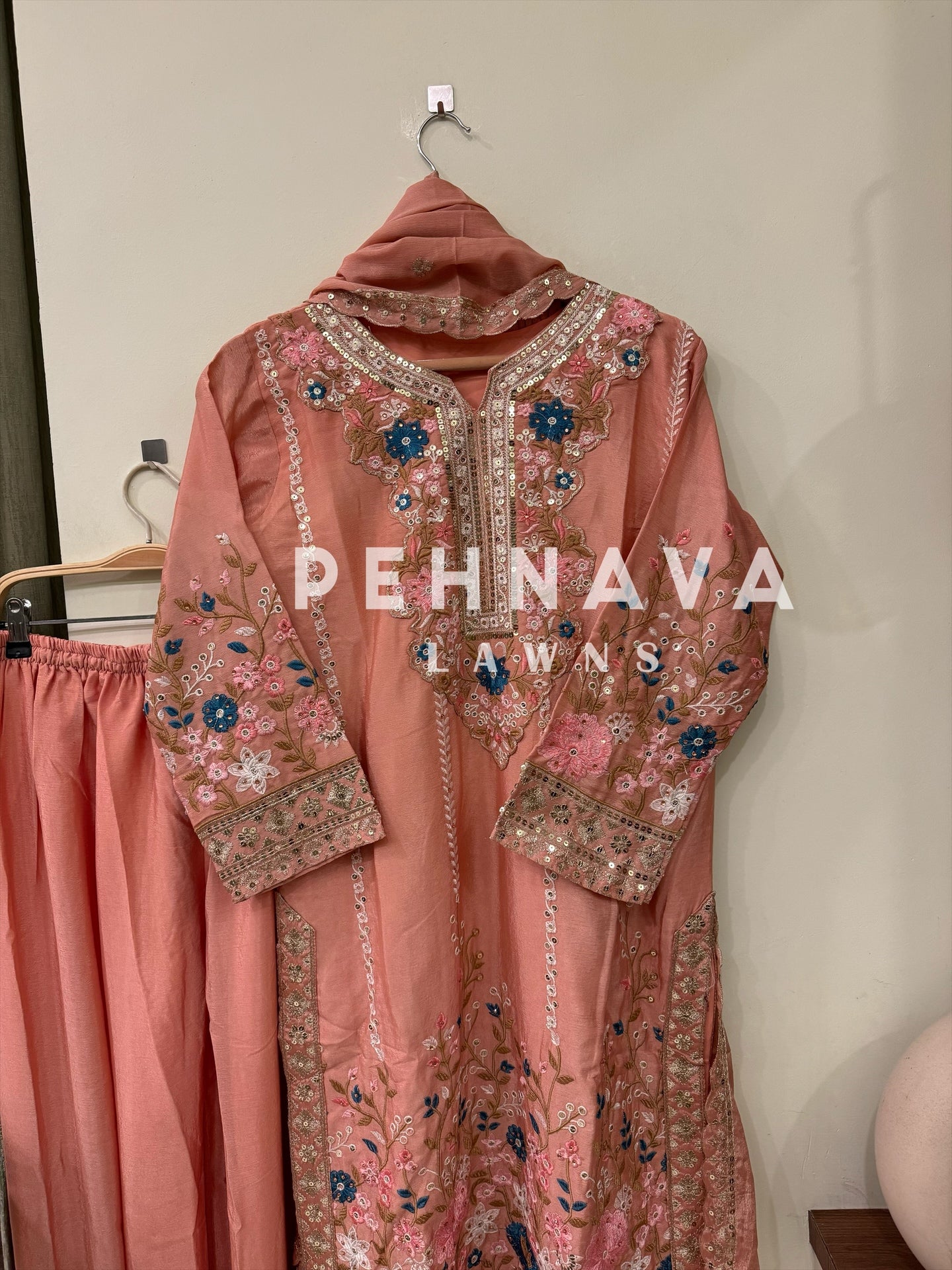 Chinnon embroidered ready to wear suit with wide palazzos-3 color options