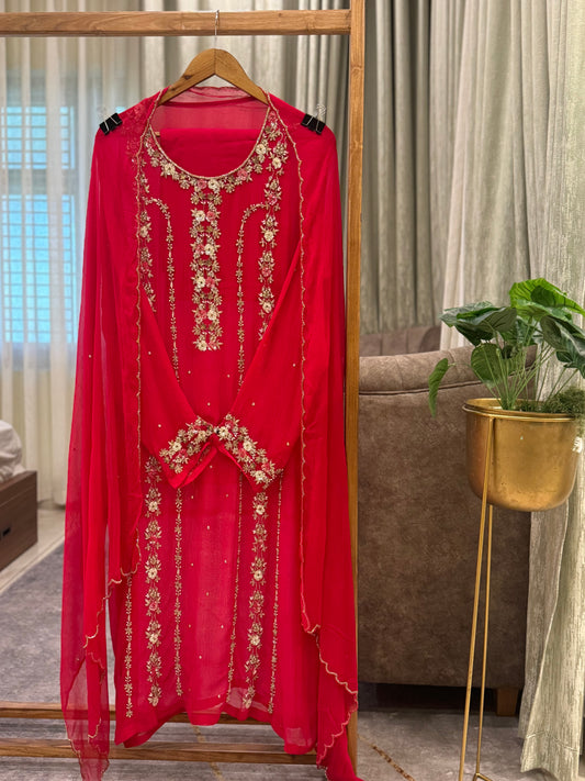 Premium Chiffon handwork suit with  bottom and chiffon scalloped dupatta-m139