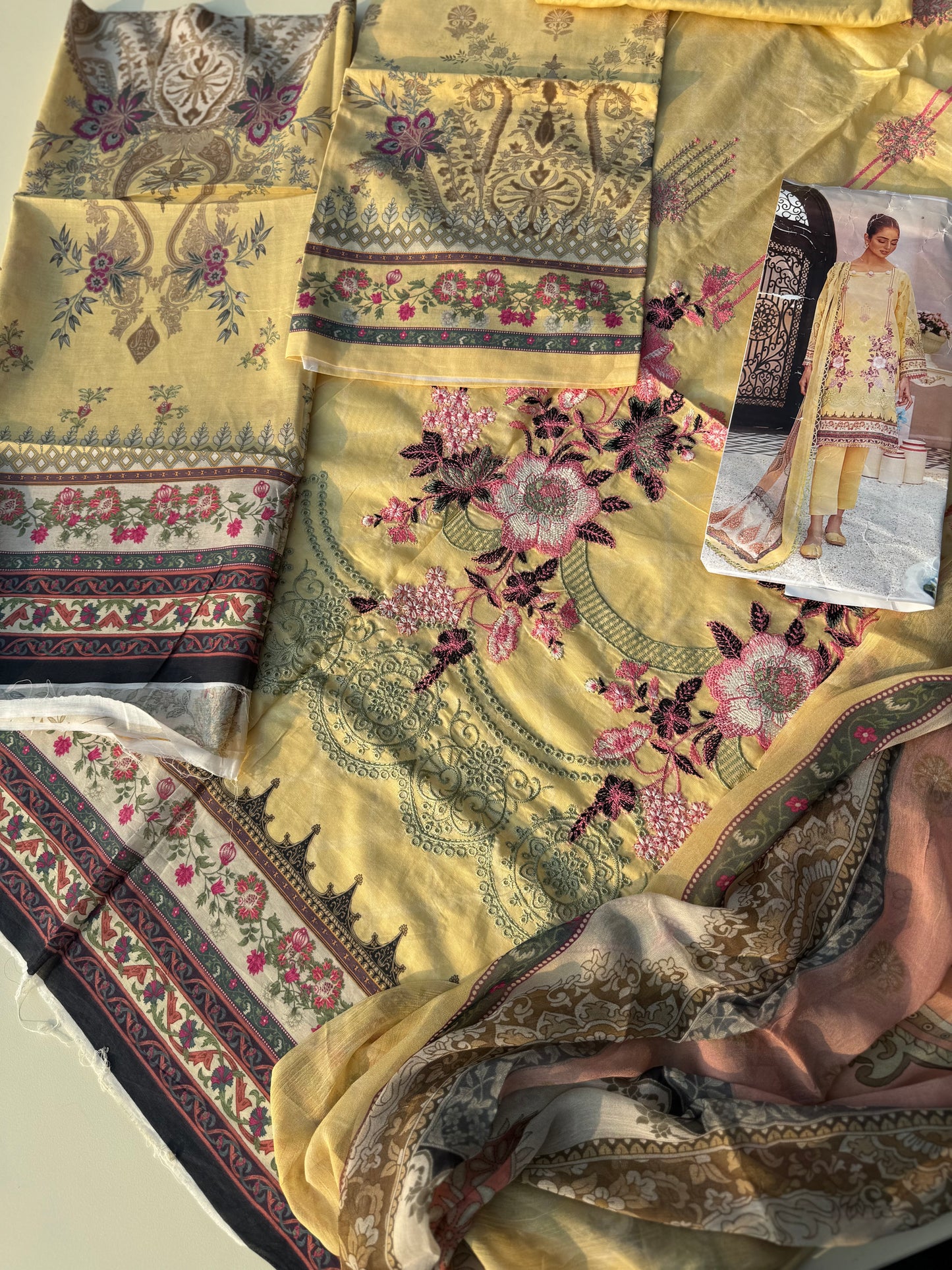 Pure lawn suit with full size chiffon dupatta-yellow