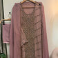 Premium chiffon handwork semi-stitched suit-mauve