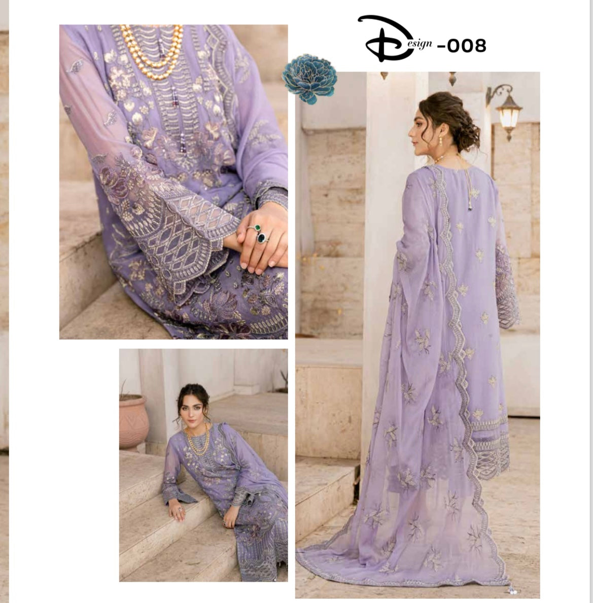 Luxurious Embellished Chiffon Suit D8