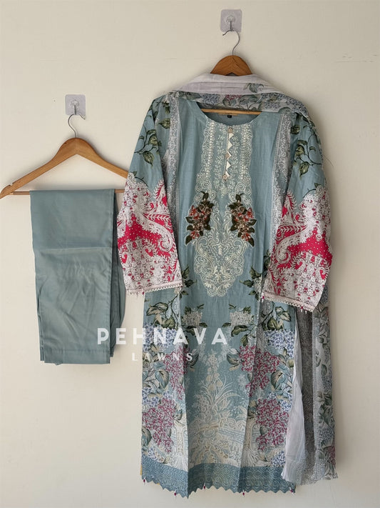 Printed casual suit with chiffon dupatta-457 B