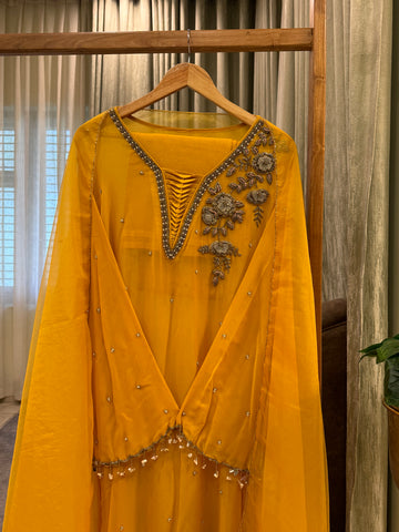 Premium Chiffon handwork suit with bottom and organza  hand  worked dupatta-2128