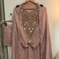 Premium organza handwork semi-stitched suit-mauve