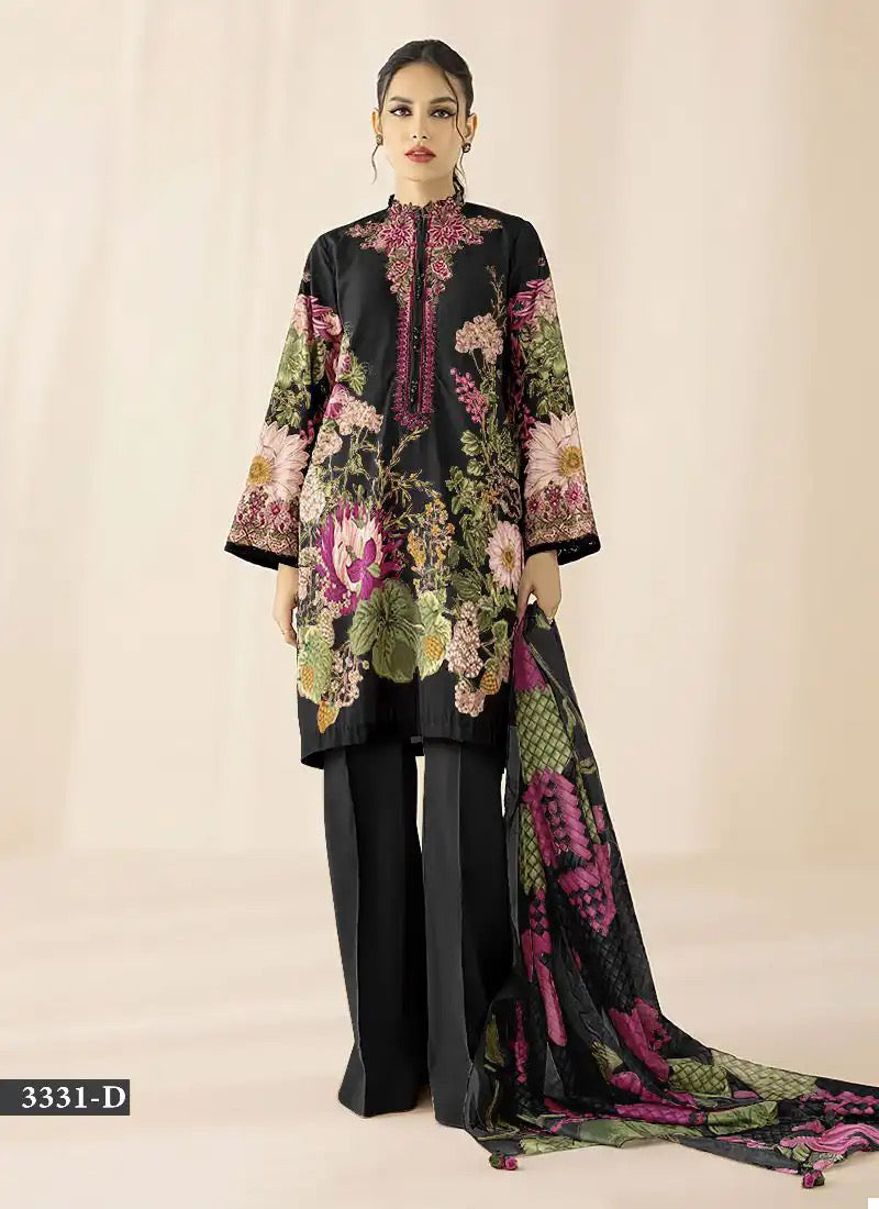 Printed casual suit with chiffon dupatta-3331