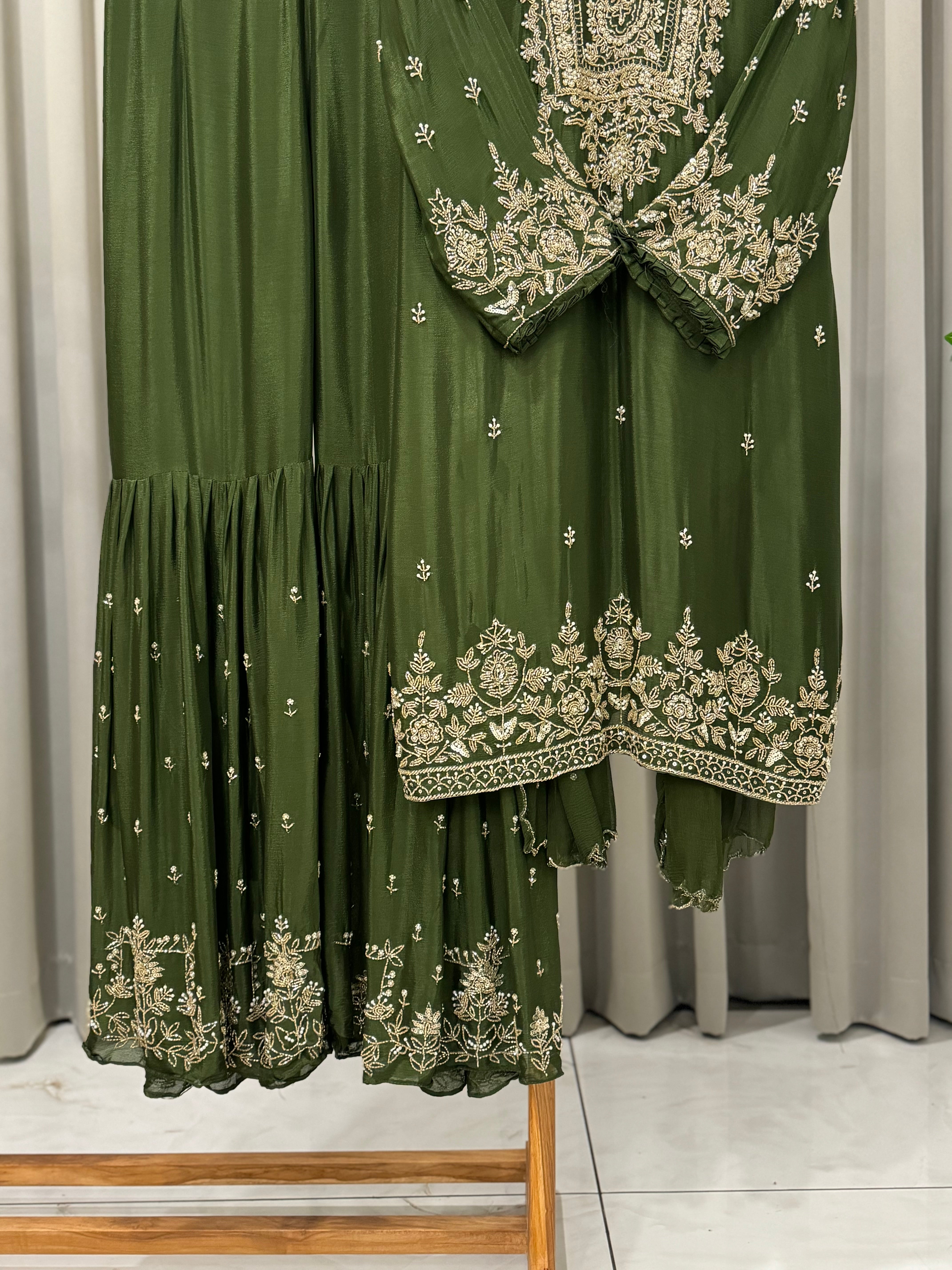 Heavily Handworked Sharara with Pure Chiffon Dupata