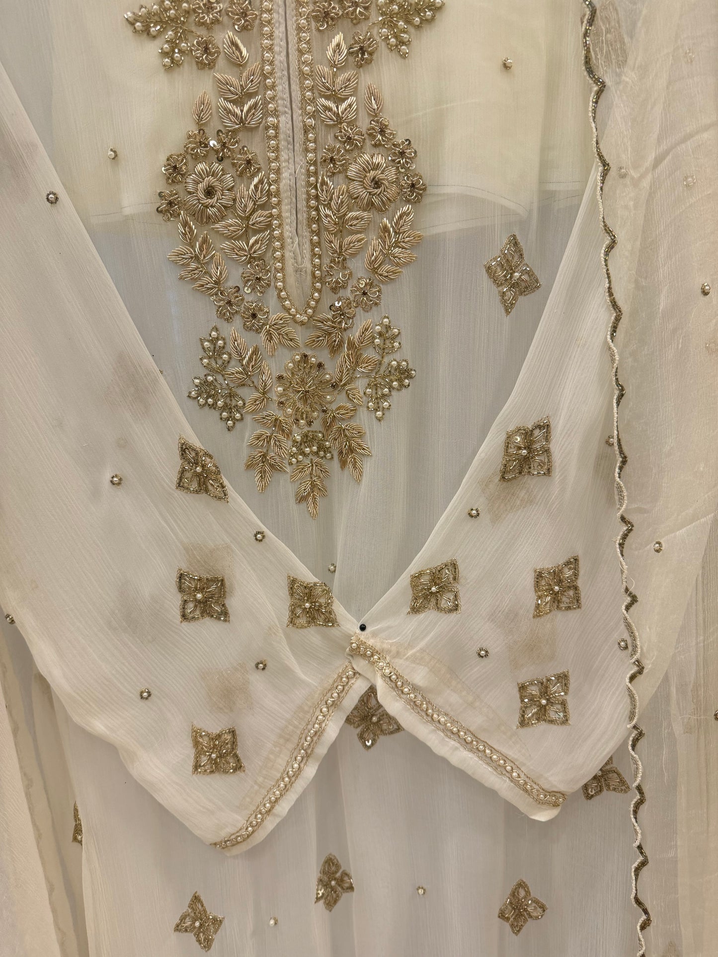 Premium Chiffon handwork suit with  bottom and chiffon scalloped dupatta-Noor