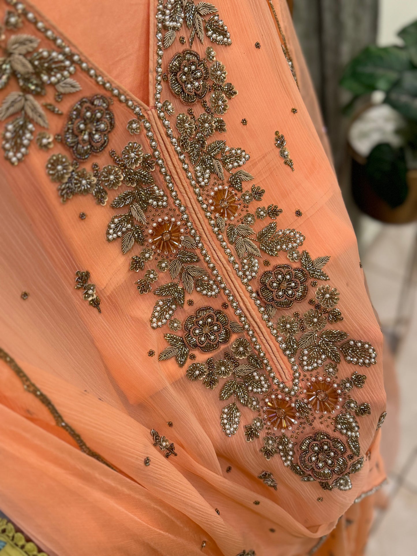 Premium Chiffon handwork suit with  bottom and chiffon scalloped dupatta