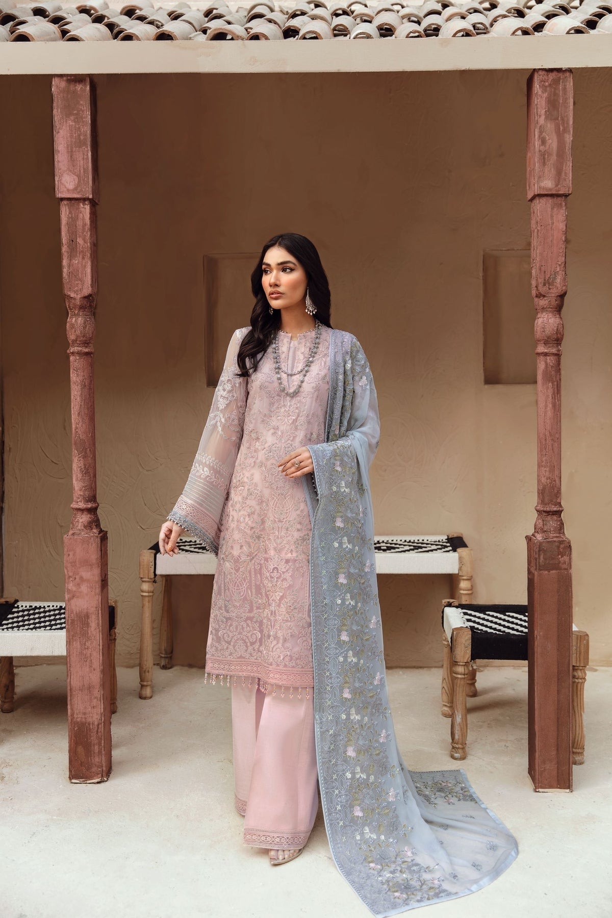 Organza embroidered suit with organza dupatta-12077