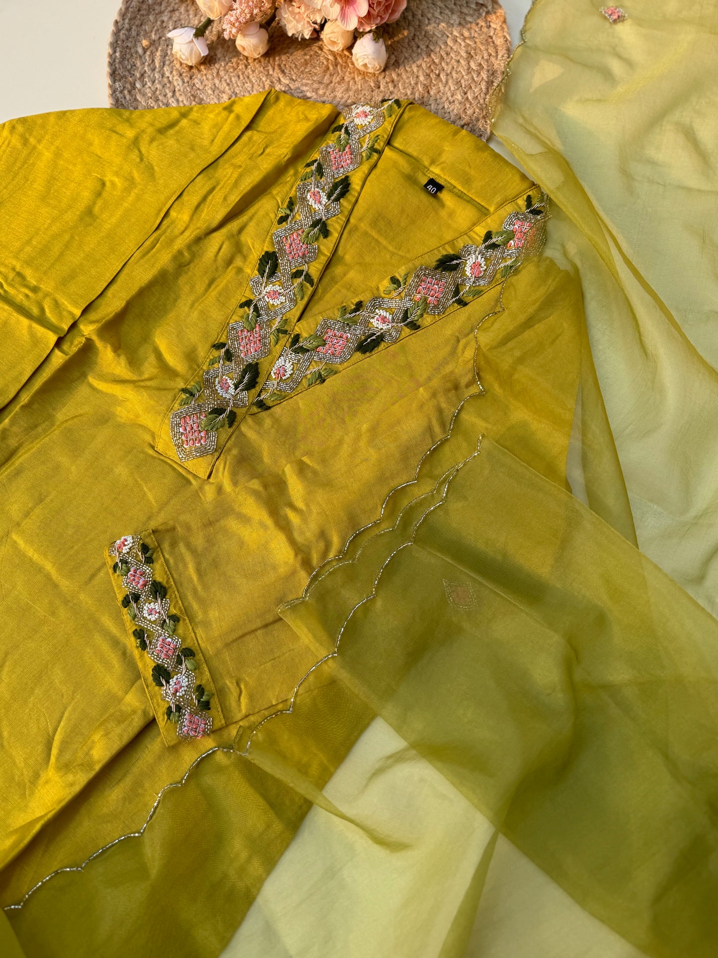 Silk kurti with scalloped organza dupatta