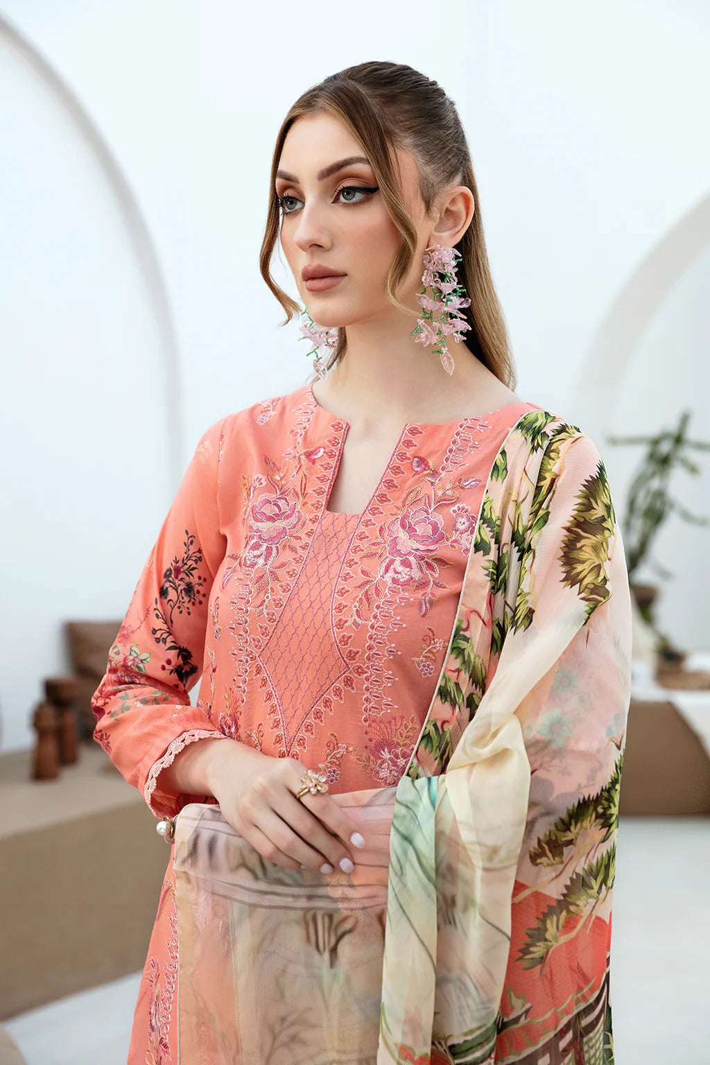 Lawn embroidered suit-G-211