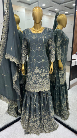 Chinnon embroidered ready to wear suit with sharara-1616