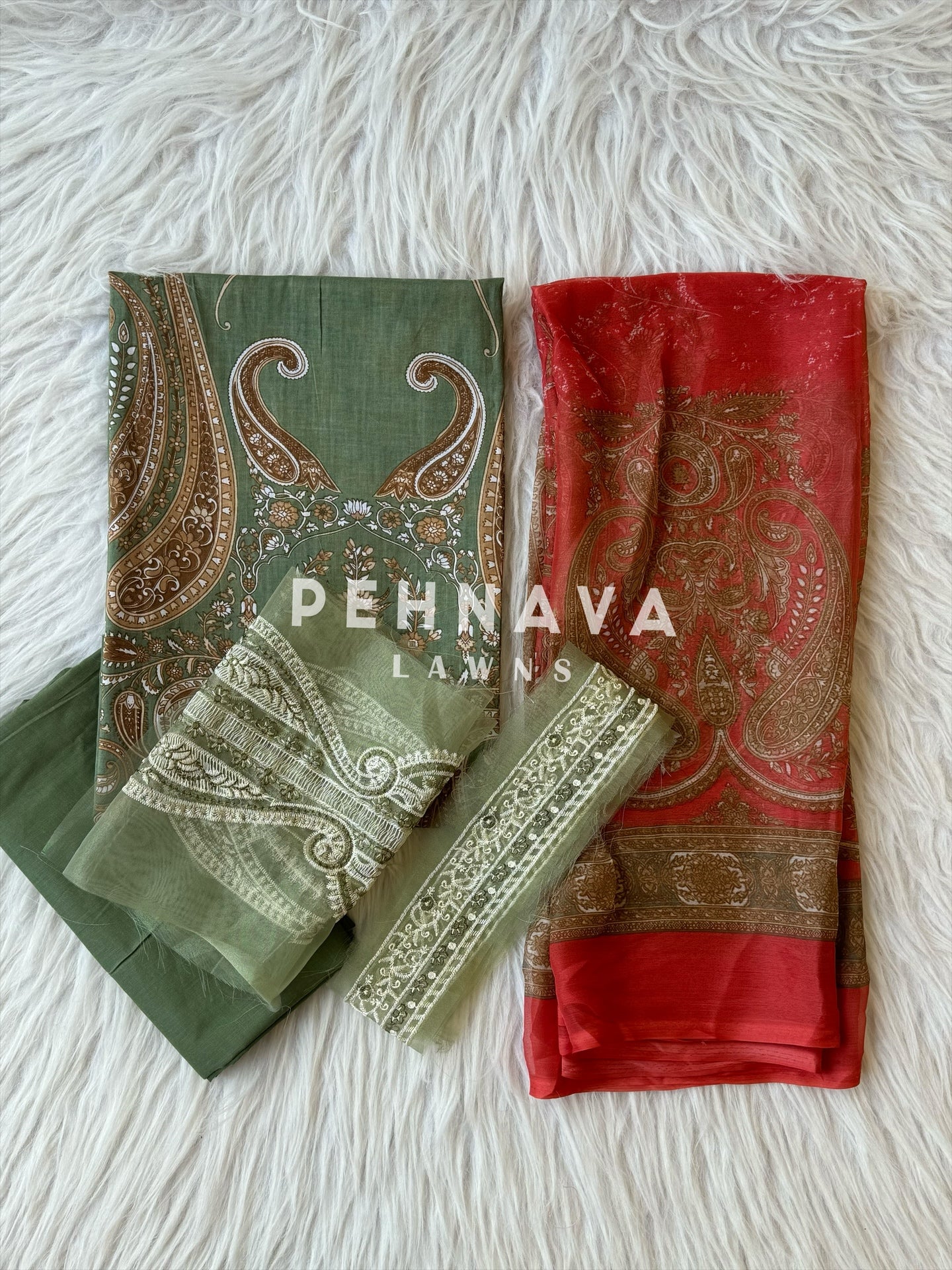 Printed casual suit with chiffon dupatta-562 green