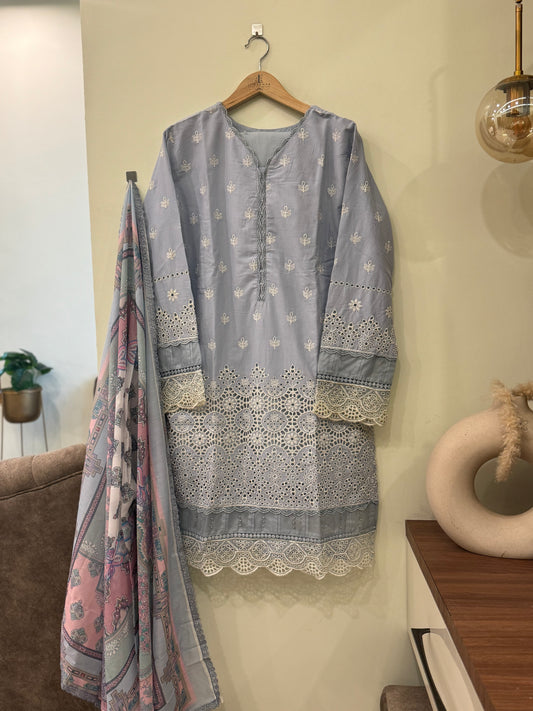 Pakistani embroidered suit with muslin dupatta-1002(N)