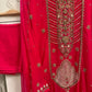 Premium chiffon handwork semi-stitched suit-hot pink