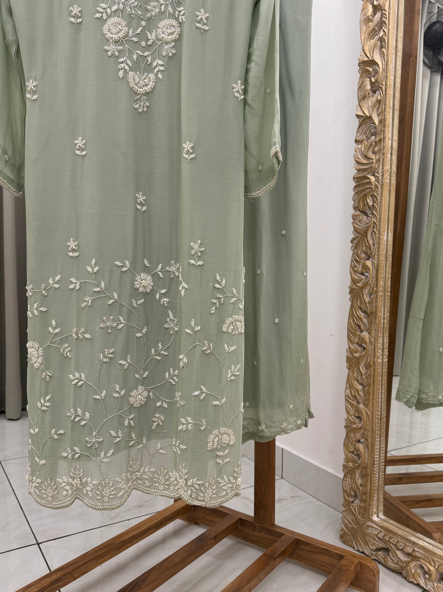 Chinnon handworked suit with embroidered wide palazzo-color options available