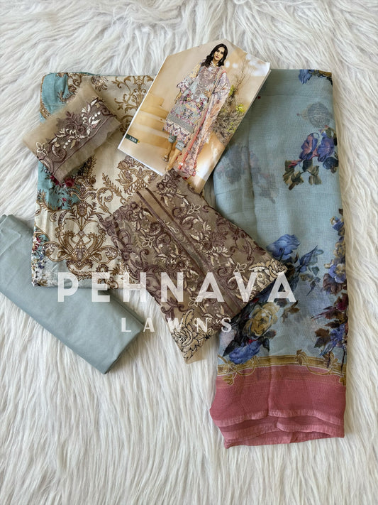 Printed casual suit with chiffon dupatta - 3384