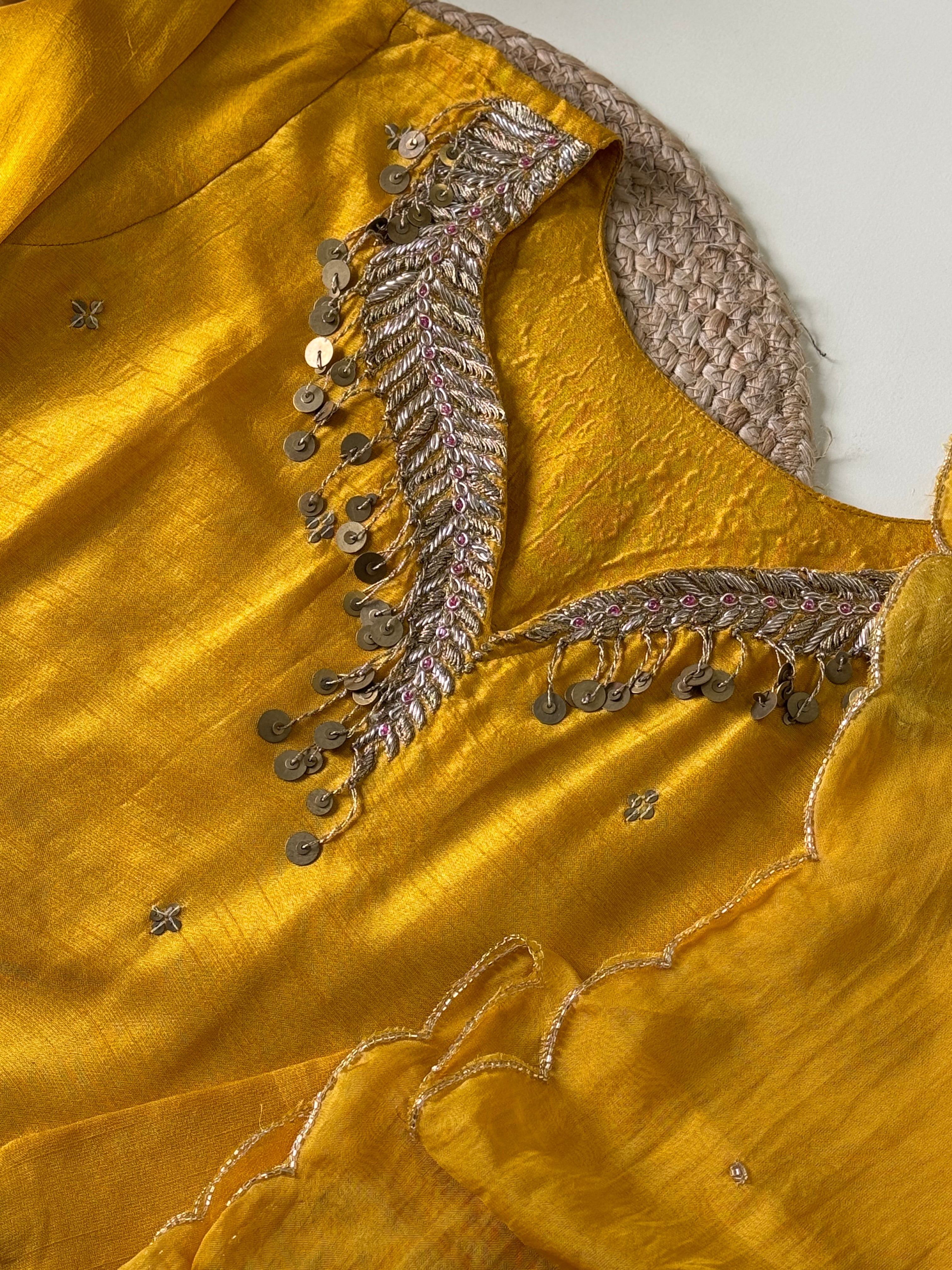 Dola silk ready to wear suit with neck detailing