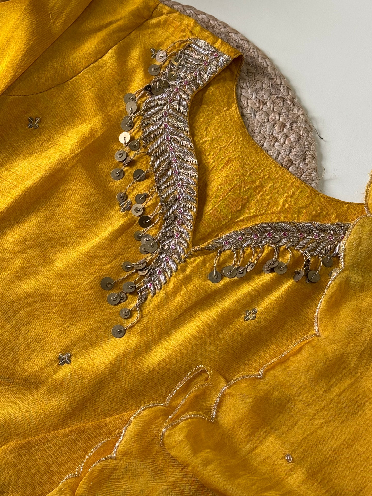 Dola silk ready to wear suit with neck detailing