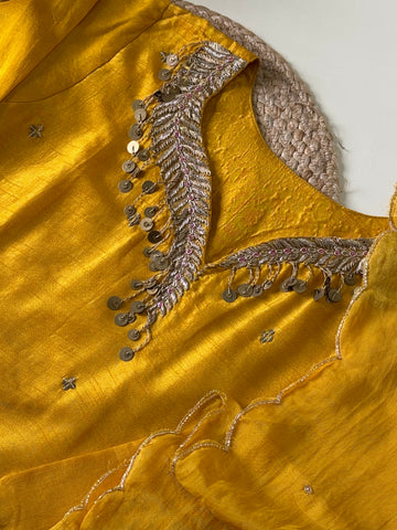 Dola silk ready to wear suit with neck detailing