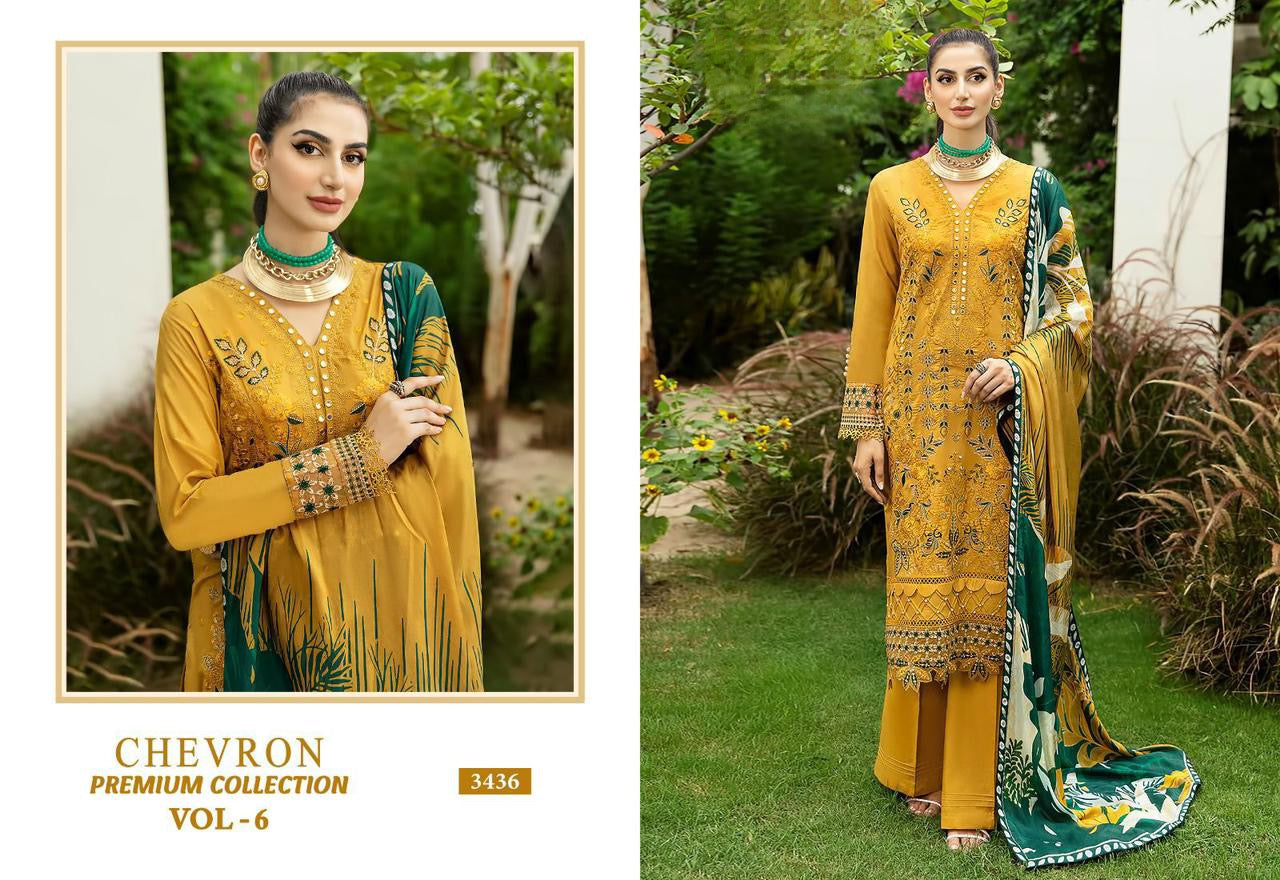 Embroidered cotton suit with chiffon dupatta - 3436