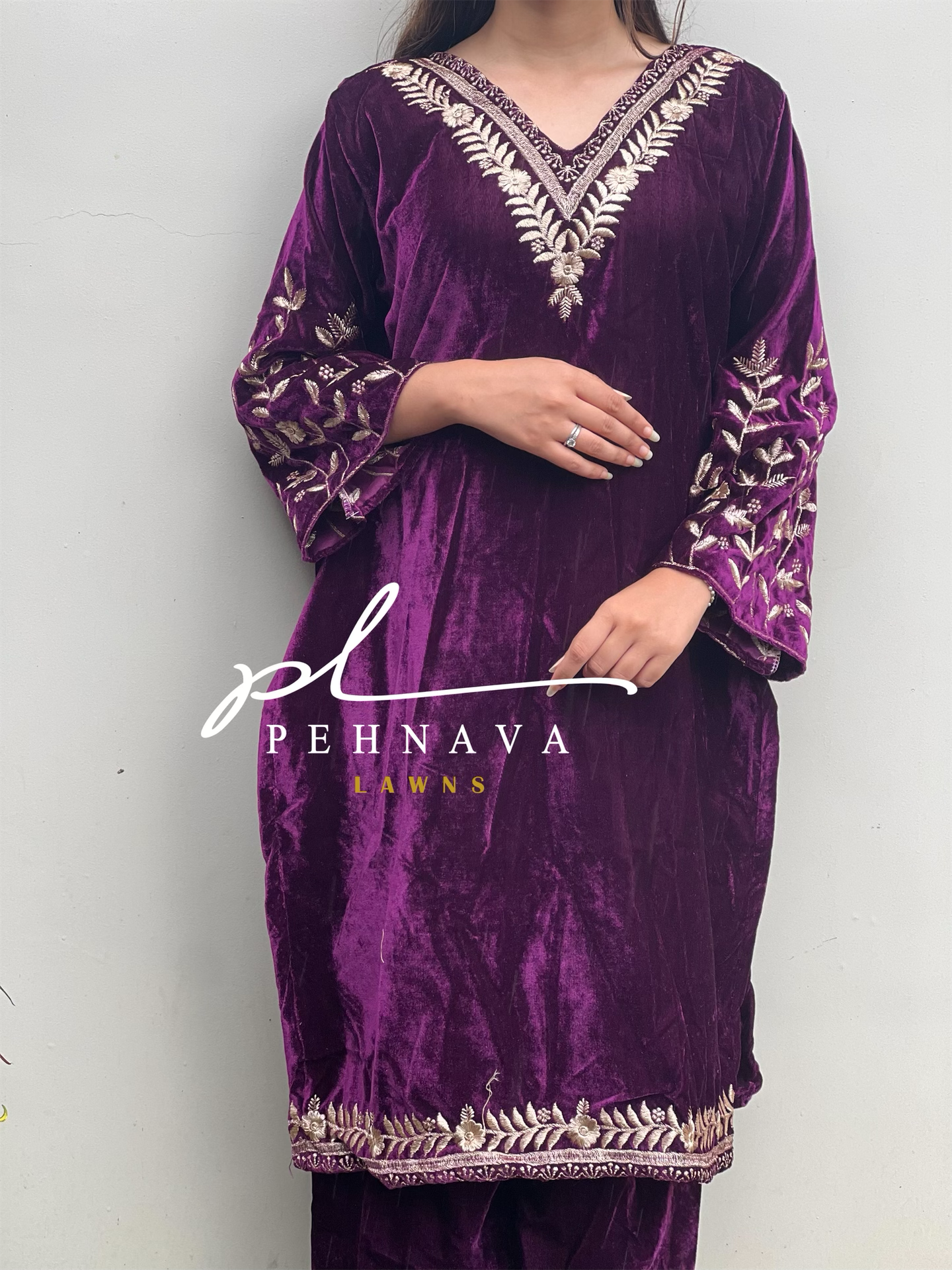 Embroidered velvette suit -purple