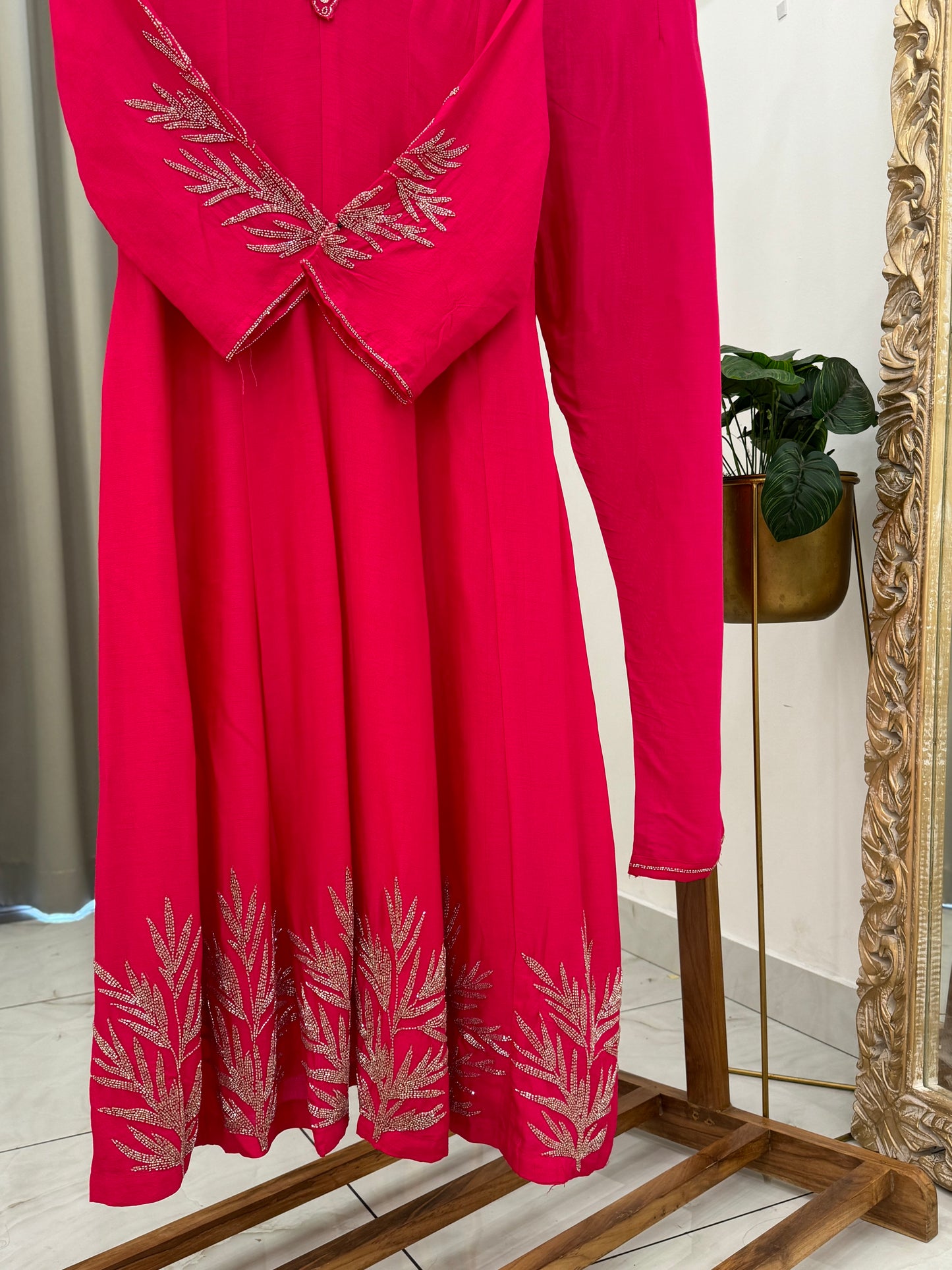 Silk anarkali  hand embroidered -hot pink