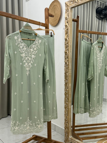 Chinnon pearl work suit-with embroidered wide palazzo