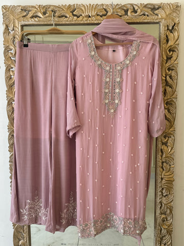 chinnon hand worked party wear-pink