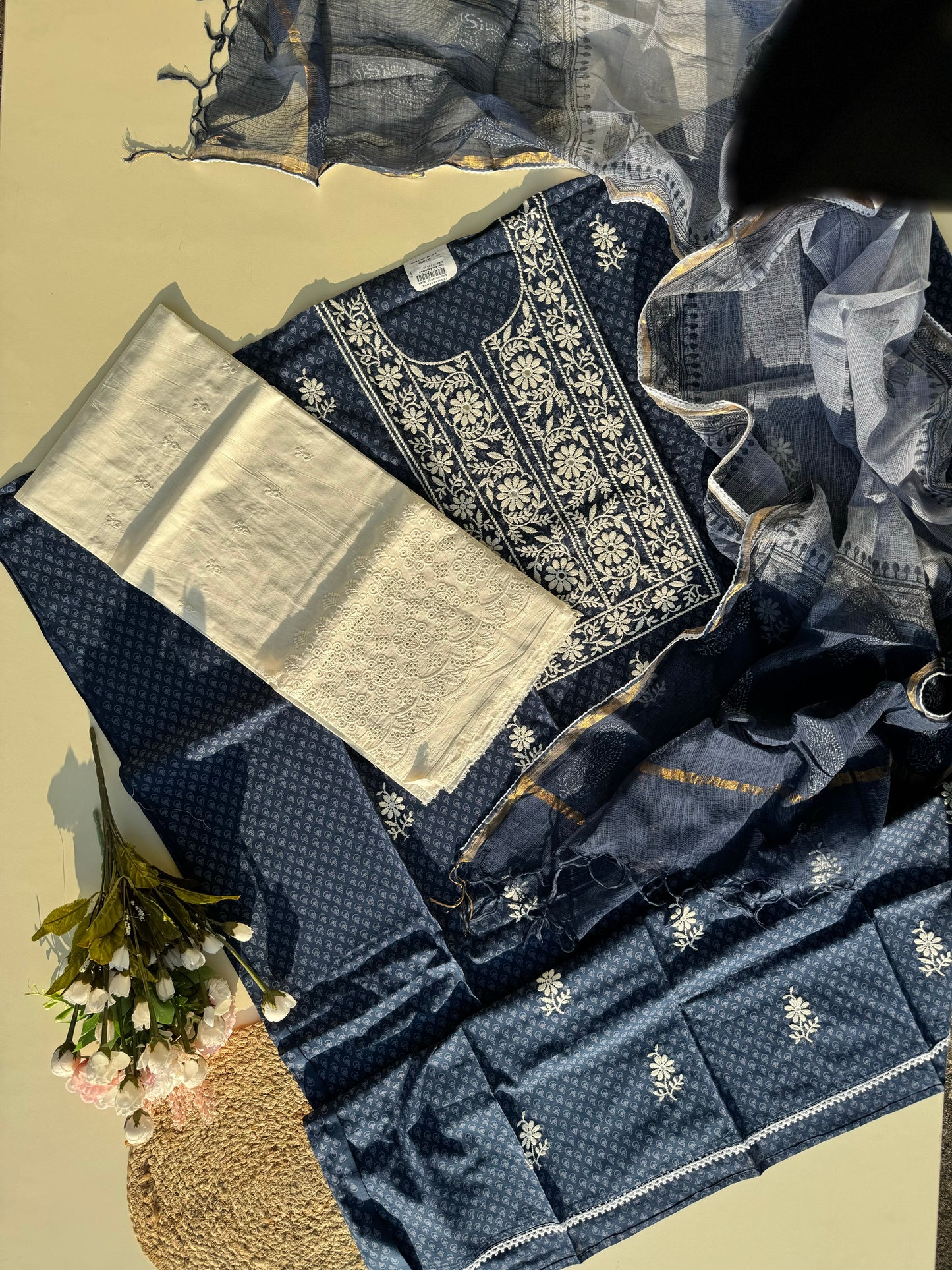 Premium cotton with embroidered top and cota checks dupatta