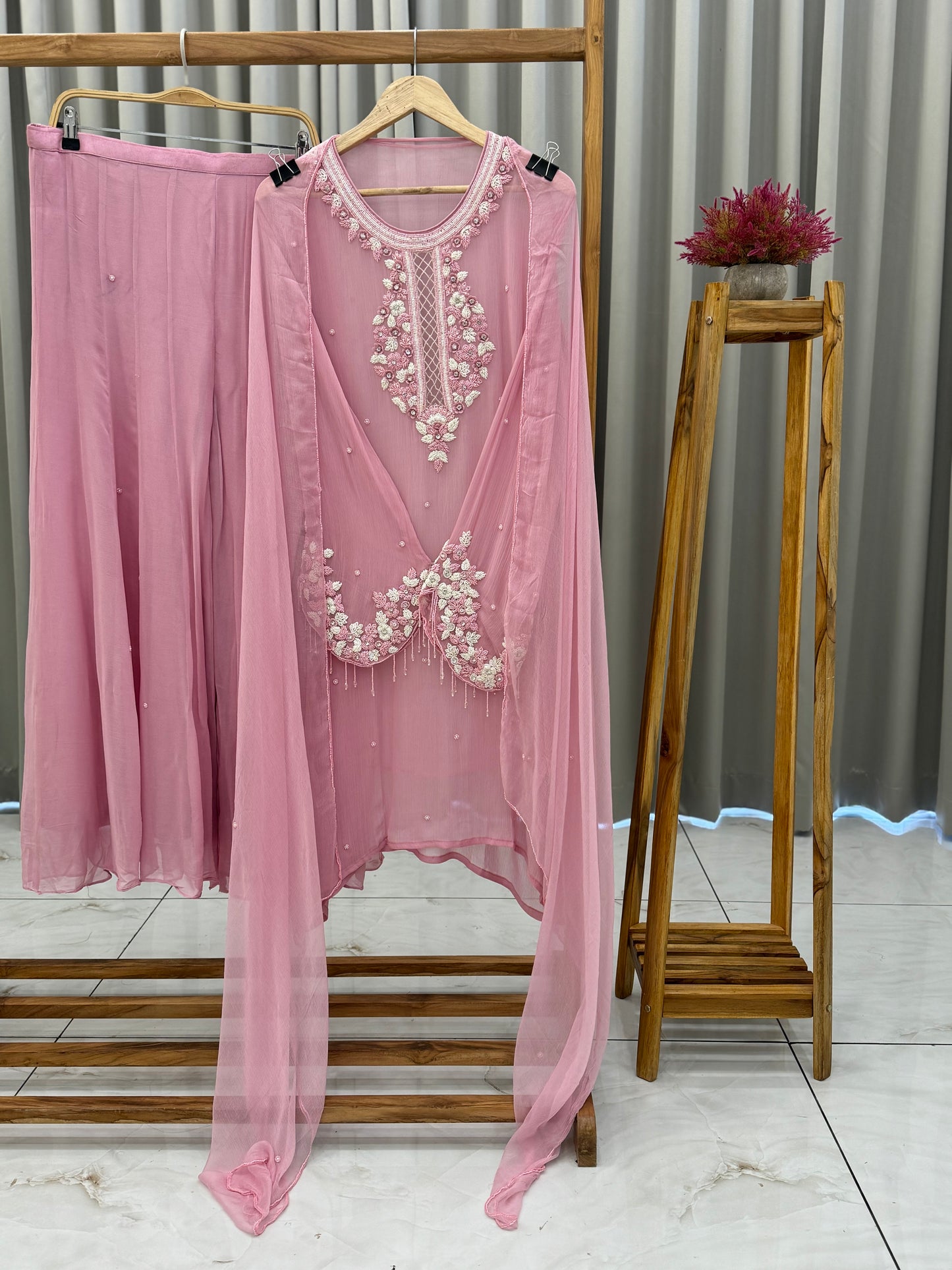 Premium Chiffon handwork suit with bottom and chiffon dupatta-2206