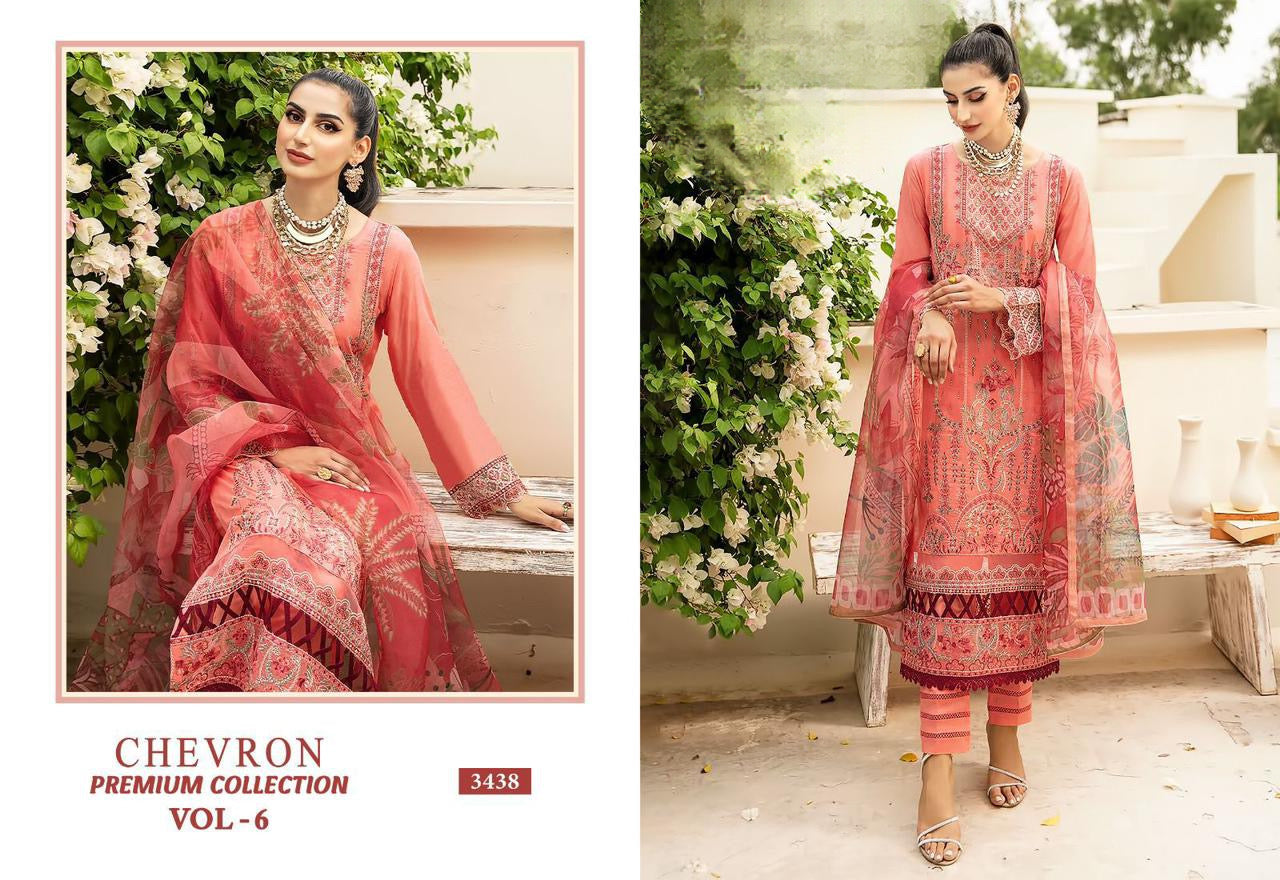 Embroidered cotton suit with chiffon dupatta - 3438