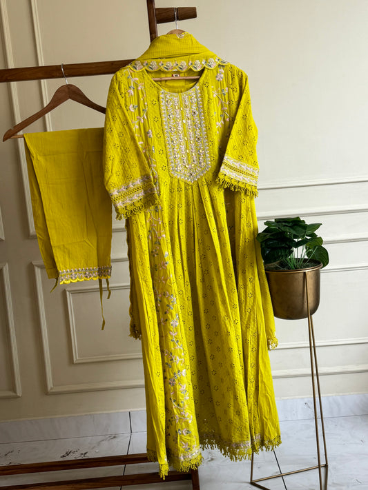 Hakoba embroidered anarkali suit-4025 yellow