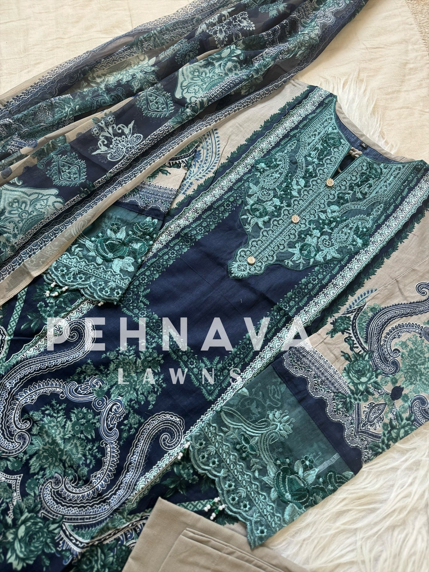 Pakistani printed suit AZ navy 2161