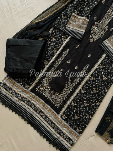 Embroidered Elegance Black Cotton Suit – 2012