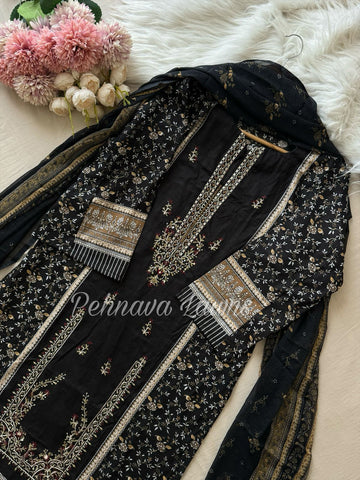 Embroidered Elegance Black Cotton Suit – 2012