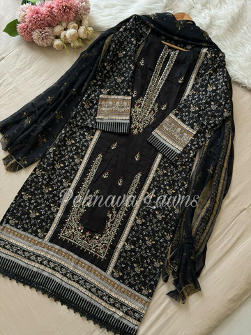 Embroidered Elegance Black Cotton Suit – 2012