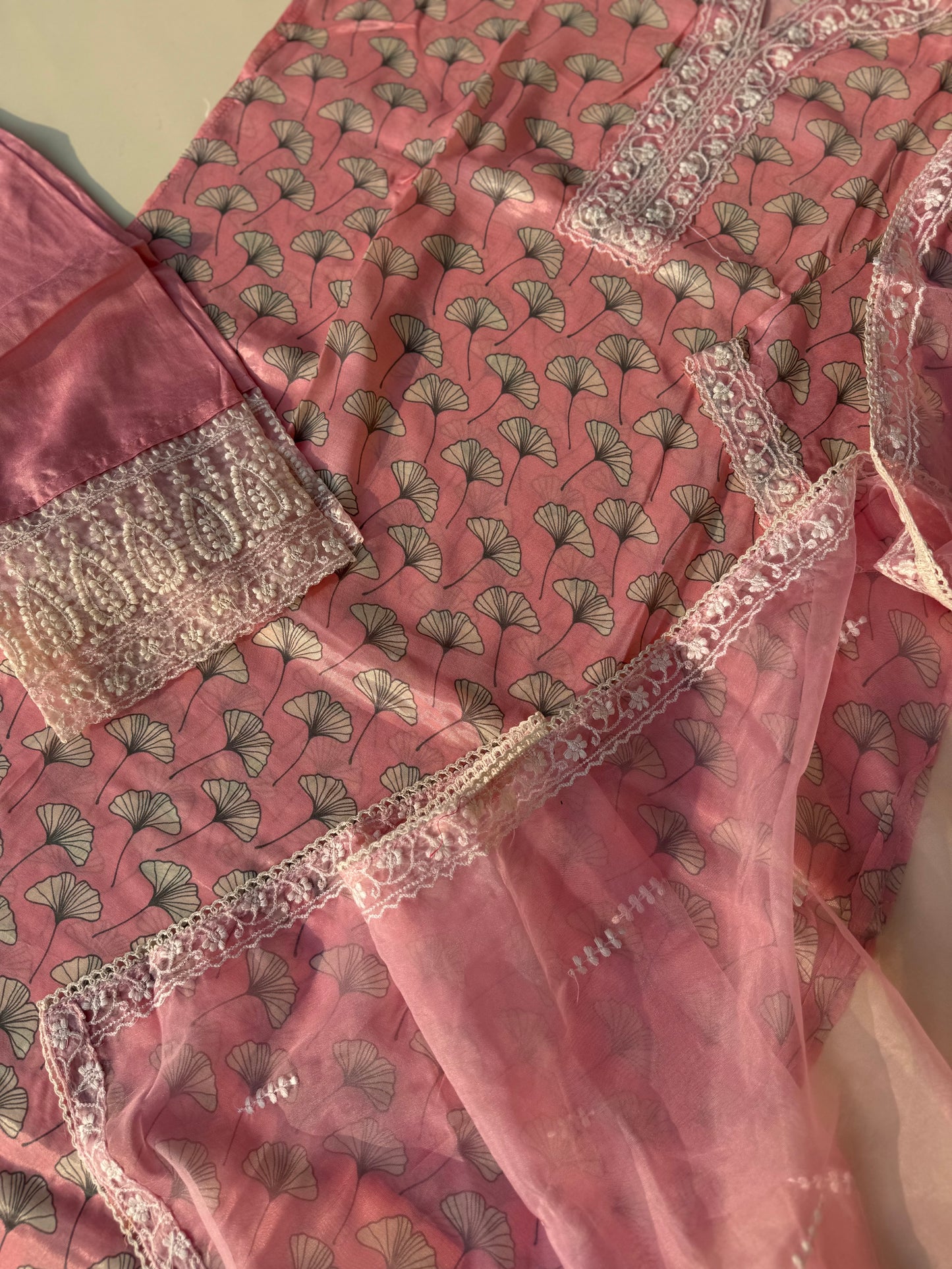 Pure muslin suit with organza dupatta